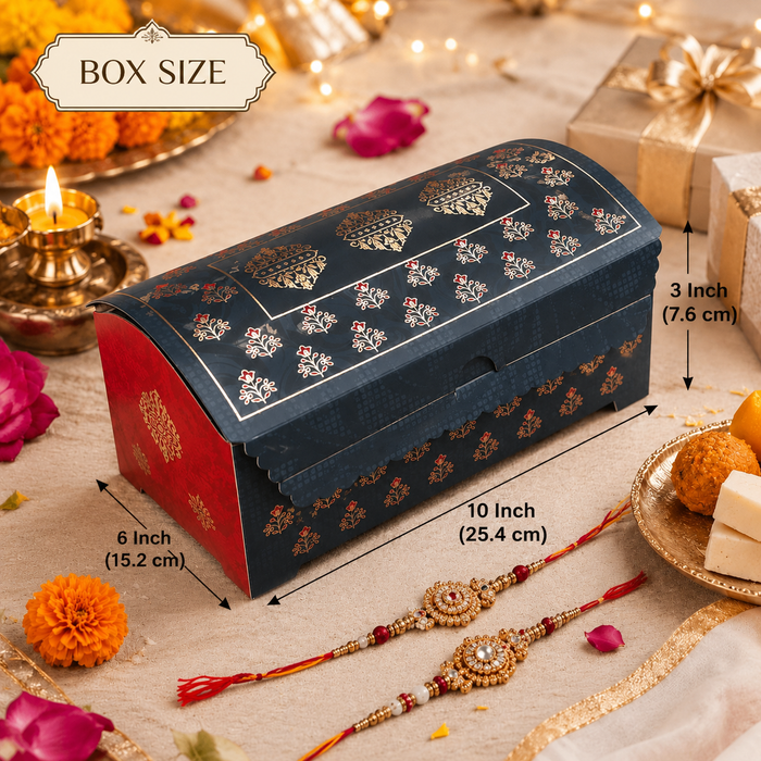 Royal Sandook Premium Printed Curved Gift Hamper Box with Handle | Luxury Festive Packaging Box for Raksha Bandhan, Diwali, Wedding & Return Gifts