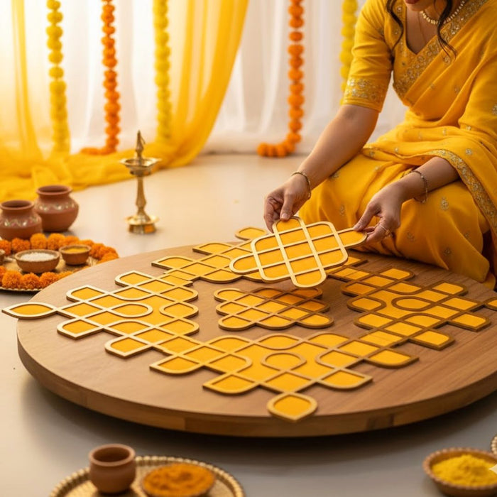 1 Pc Kolam Rangoli 3ft x 3ft [36 inch] – Wedding, Haldi & Mehndi Ceremony Decor