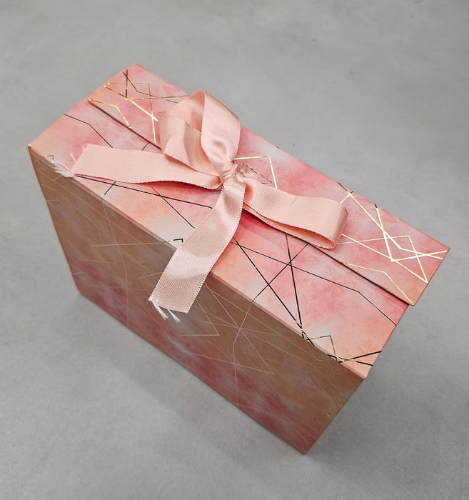 2 Pcs (26 x 21 x 11 cm) Multipurpose Decorative Folding Paper Cardboard/Rigid Box with satin ribbon,DIY Box for Gift Hamper,Valentine Gifting,Wedding gifing.
