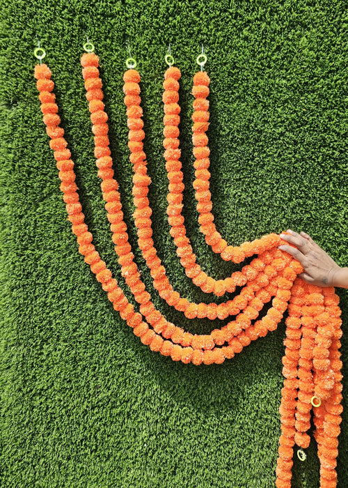 5 Pcs Artificial Genda Phool Garland – Orange Galgota Marigold Mala, 60 Inch,Galgoto
