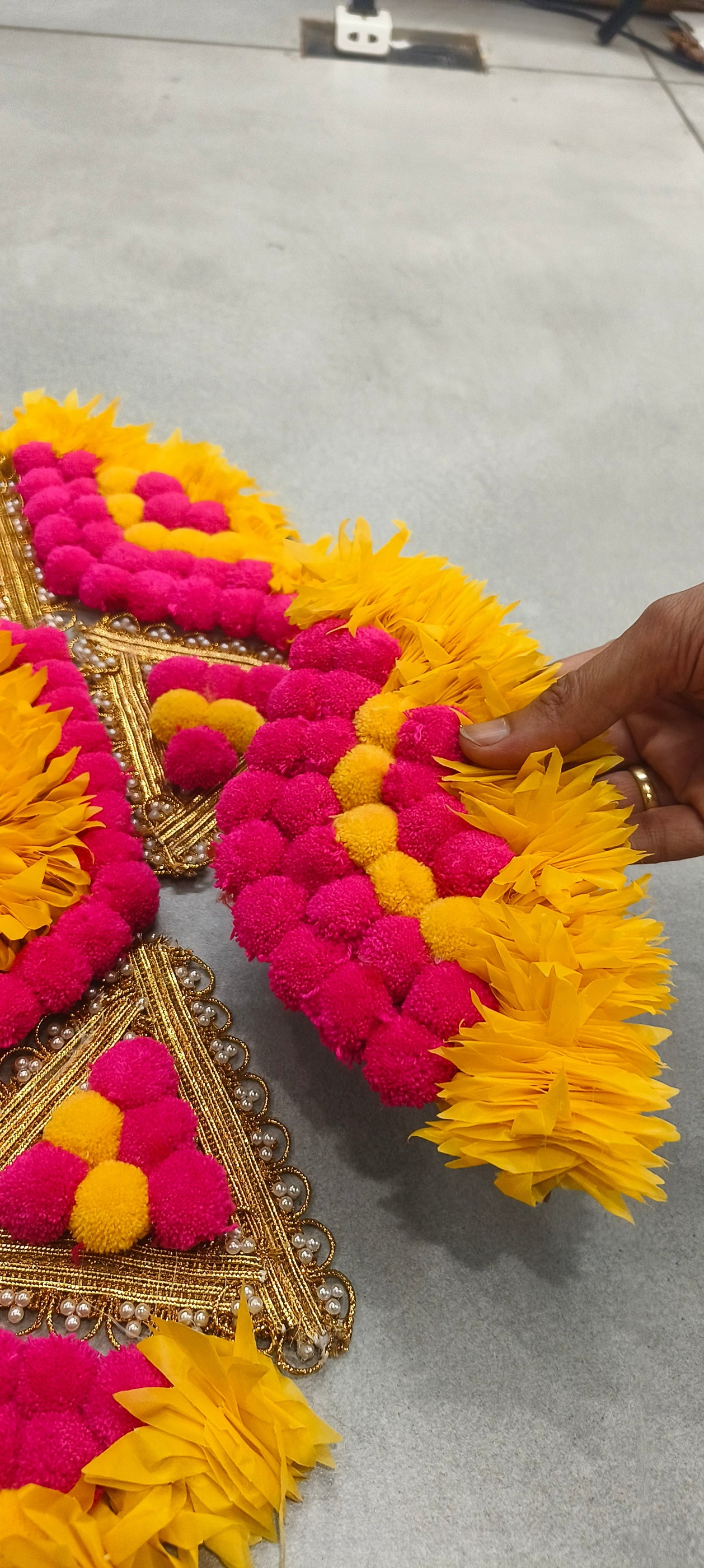 Rajwadi Multi Colour Flower pompom Design Rangoli, Easy to Use. Just S ...