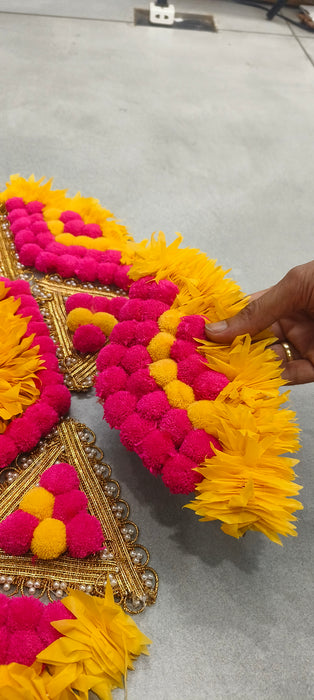 1 Piece Rajwadi Multi Colour Flower pompom Design Rangoli, Easy to Use. Just Set up with your own choice and make Rangoli for Floor Home Diwali Decoration DIY