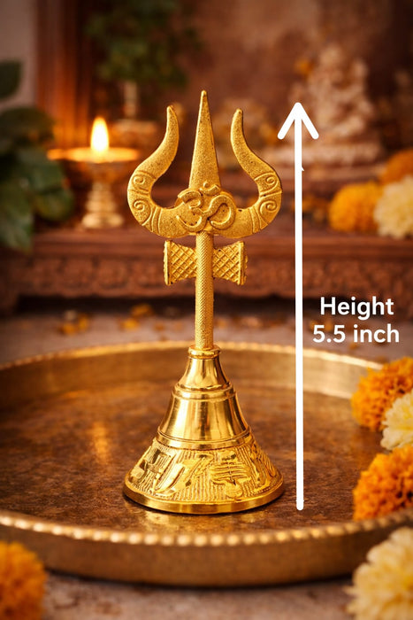 Premium Trishul Design Pooja Bell (Gantdi) – 5.5 Inch | Golden Finish Temple Bell for Pooja, Aarti & Gifting
