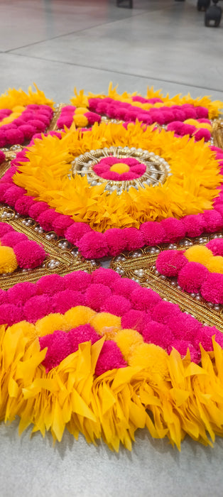 1 Piece Rajwadi Multi Colour Flower pompom Design Rangoli, Easy to Use. Just Set up with your own choice and make Rangoli for Floor Home Diwali Decoration DIY