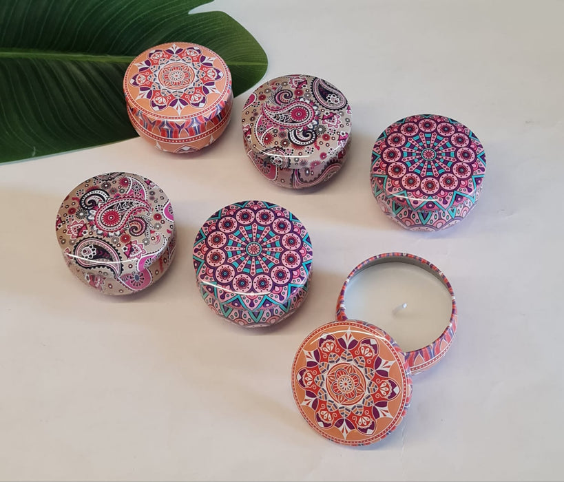 Tin Can Round Shape Aroma Scented Soy Wax Candle Gift Perfect for Candlelight Dinner, Home Decoration, Aroma Fragrance (Random Color, Pack of 6)