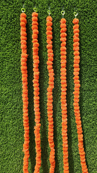 5 Pcs Artificial Genda Phool Garland – Orange Galgota Marigold Mala, 60 Inch,Galgoto