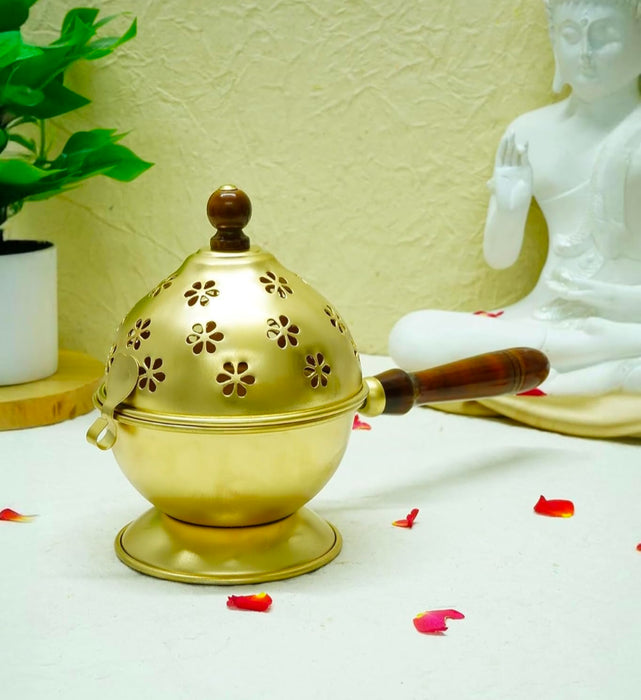 Combo Set of Dhoop Dani with Metal Lotus | Pooja, Home Purifying, Loban & Incense Burner, Diwali Décor