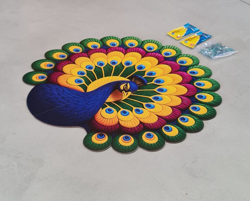 3D Look Peacock Rangoli (17 Inch MDF) | Diwali, Festive, Pooja & Home Decoration