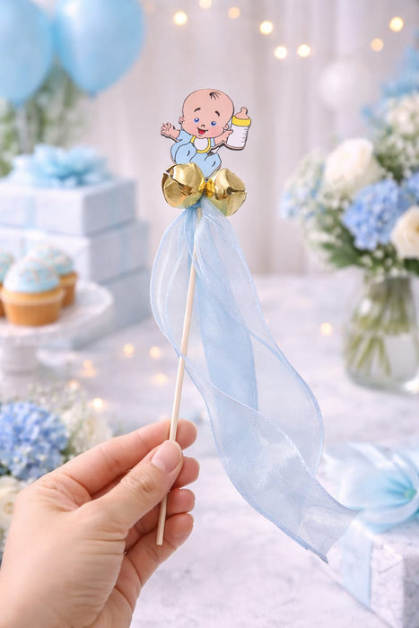 Baby Ghungroo Stick 10 Inch | Decorative Bell Stick for Baby Announcement, Baby Shower, Baby Girl & Boy, Kids Dance, Party & Festive Use