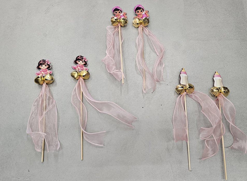 Baby Ghungroo Stick 10 Inch | Decorative Bell Stick for Baby Announcement, Baby Shower, Baby Girl & Boy, Kids Dance, Party & Festive Use