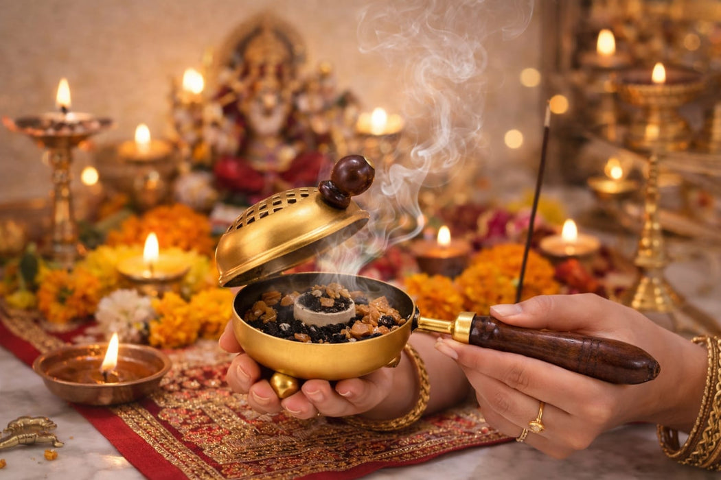 Premium Golden Metal Dhoop Dani for Pooja & Home Fragrance | Traditional Incense Burner with Elegant Finish