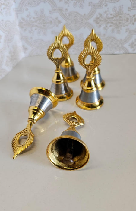 6 pcs Wedding Bell (Gantdi)for Home Mandir Décor, Marriage gungroo,Shadi -Sagai, Engagment,bride entry, aarti,Magal Phera bell, Barati Swagat, Varmala,christmas bell Stick, pooja, puja mandir (size 7 cm)