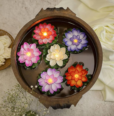 Sensor Water Floating Diyas Smokeless Flameless Candles Lotus Flowers Led Tea Light Candle for Pool, Pond, Glass Water Bowl, Festival, Diwali Decoration, Home Decor Items
