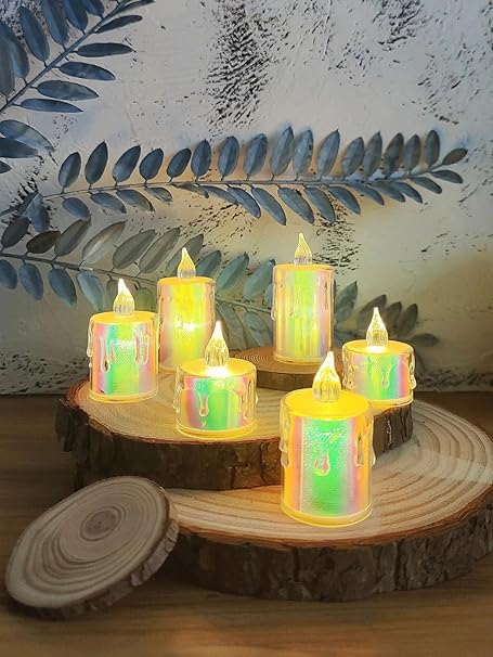 3 pcs Flameless and Smokeless Decorative Candles Acrylic Led Tea Light Candle Perfect for Home, Birthday, Diwali, Any Occasion Decoration (Transparent) (Rainbow Color) (medium)