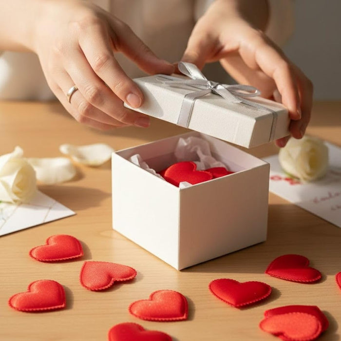 50 Pcs Red Satin Heart Patch Perfect for Him Her Valentine's day wedding New year Birthday Annivesary Mother's day Bridal shower Party Decor Romantic Art craft Clothing Table Decor