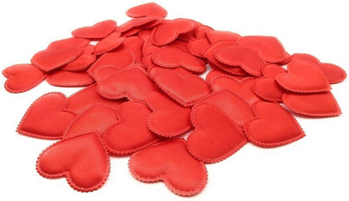 50 Pcs Red Satin Heart Patch Perfect for Him Her Valentine's day wedding New year Birthday Annivesary Mother's day Bridal shower Party Decor Romantic Art craft Clothing Table Decor