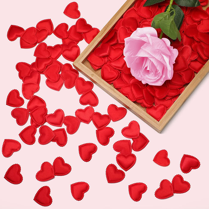 50 Pcs Red Satin Heart Patch Perfect for Him Her Valentine's day wedding New year Birthday Annivesary Mother's day Bridal shower Party Decor Romantic Art craft Clothing Table Decor