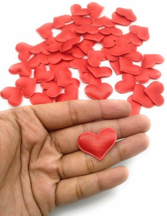 50 Pcs Red Satin Heart Patch Perfect for Him Her Valentine's day wedding New year Birthday Annivesary Mother's day Bridal shower Party Decor Romantic Art craft Clothing Table Decor