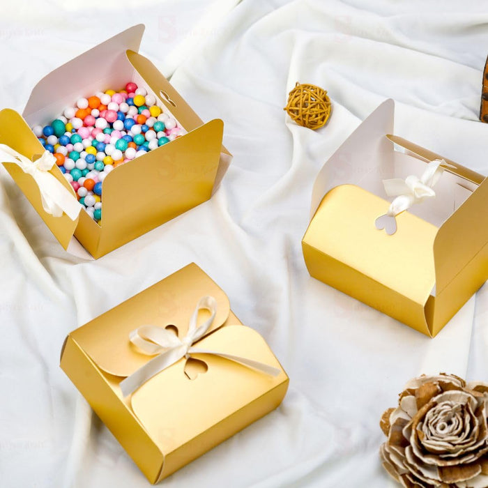 12 Pcs Decorative Folding Storage Box for Return Gift, Birthday, Gift Boxes with Ribbon, Perfect for Packing Chocolate, Dry Fruits for Gifting (Golden)