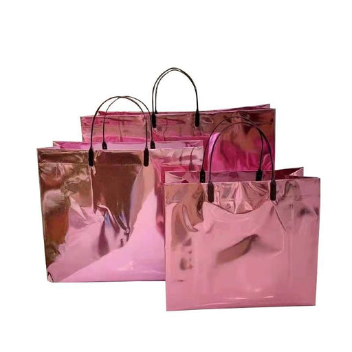 Medium Size shiny PINK(28X32X11 cm) Foil PVC Bags With Handle Gift Paper bag, Carry Bags, gift For Valentine Gifting, marriage Return Gifts, Birthday, Wedding, Party, Season's Greetings