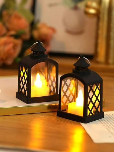 Flameless and Smokeless Acrylic Antique LED Lantern Hurricane Lamp and Wall Hanging Led String Light Holder for Home, Lobby, Drawing Room, Living Room, Bedroom, Restaurant, Wall Decor 6 pcs