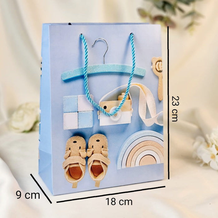 Small Size Baby Boy Style Gift Bags with Handle Gift Paper bag, gift For Birthday Gifting, marriage Return Gifts, Valentine, Wedding, Party, Season's Greetings (Blue, Small)