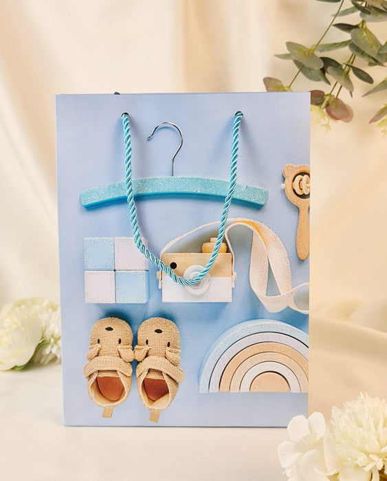 Small Size Baby Boy Style Gift Bags with Handle Gift Paper bag, gift For Birthday Gifting, marriage Return Gifts, Valentine, Wedding, Party, Season's Greetings (Blue, Small)