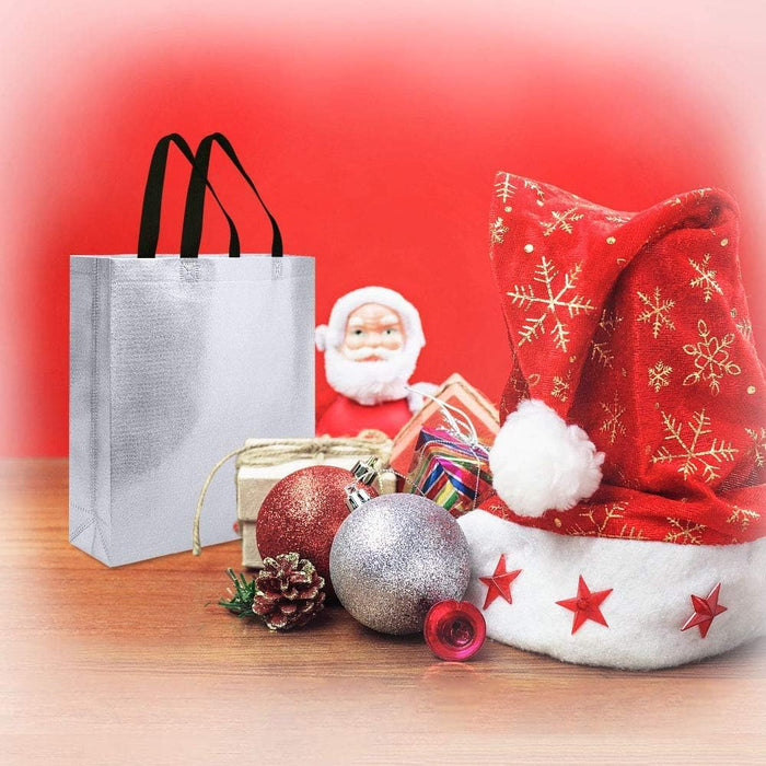 SATYAM KRAFT Large Size Non Woven Fabric Bag With Handle 45 x 35 cm Gift Paper bag, Carry Bags, gift bag, gift for Birthday, gift for Festivals, Season's Greetings and other Events(silver)