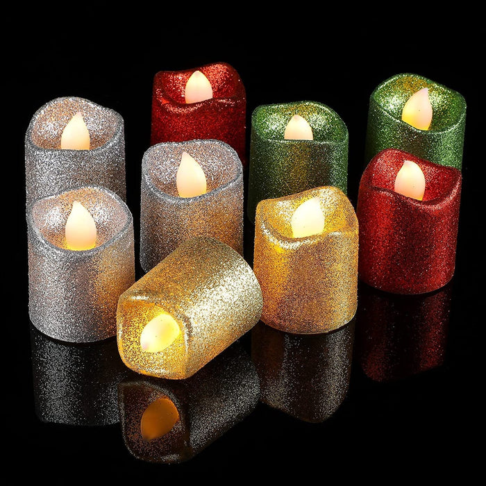 SATYAM KRAFT Stunning Glitter Acrylic Flameless & Smokeless LED Tea Light Candles, Perfect for Gifting,Home Decor,Celebrations, Valentine Decoration (4.7 cm)