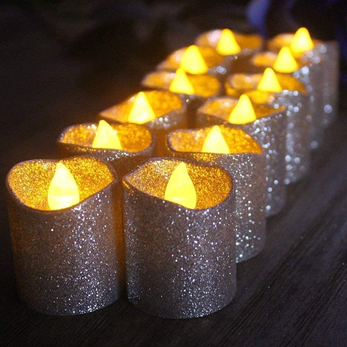 Stunning Glitter Acrylic Flameless & Smokeless LED Tea Light Candles, Perfect for Gifting,Home Decor,Celebrations, Valentine Decoration (4.7 cm)