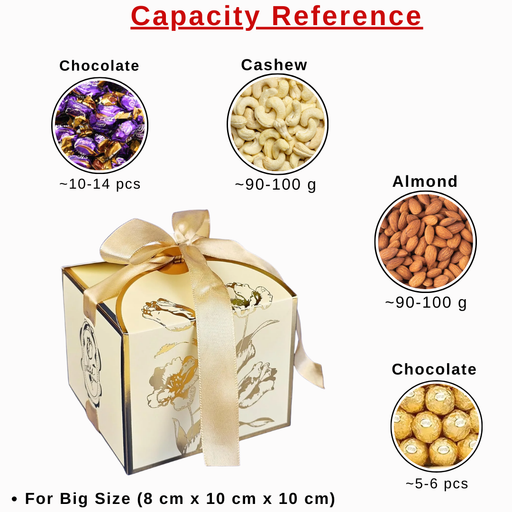Big size Square Shape Decorative Folding Storage Box With Ribbon for Return Gift, Birthday, Boxes, Occasions, Perfect for Packing Chocolate, Dry Fruits (Off-White)