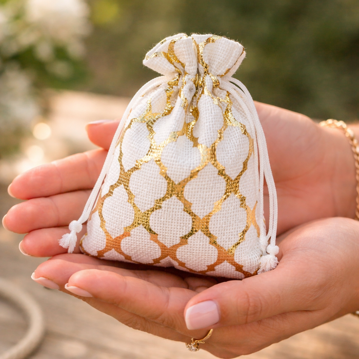 Golden Lines Drawstring Jute stylish Storage Potli pouches for Small Jewelries, Money, Paper Notes Women Wallet, Gift Bags, return gift, Women handbag Shagun Pouch, Candy Bags