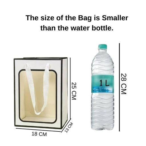 10 Pcs Big Size Transparent Marble Print Window White Bag With Yellow Border Goodie Bags With Handle Gift Bag,Hamper Bag,Carry Bags,Shopping Gift Bag,Gift For Gifting,Presents,Return Gifts,Birthday,Party,Wedding,Festivals,Events.