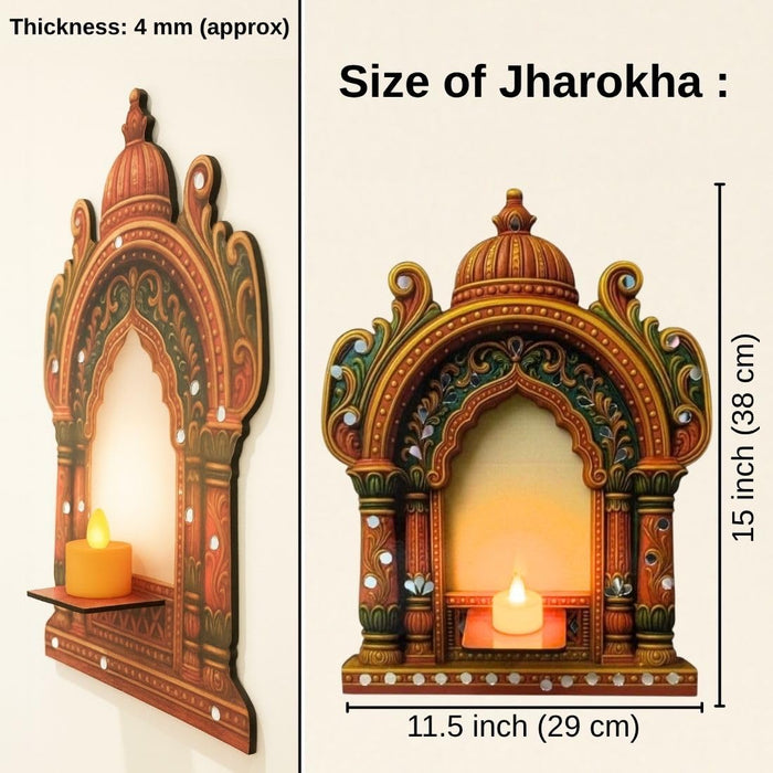1 Pcs Handcrafted Jarukha Design Wooden Candle Holder –with FREE LED CANDLE with DIY KIT