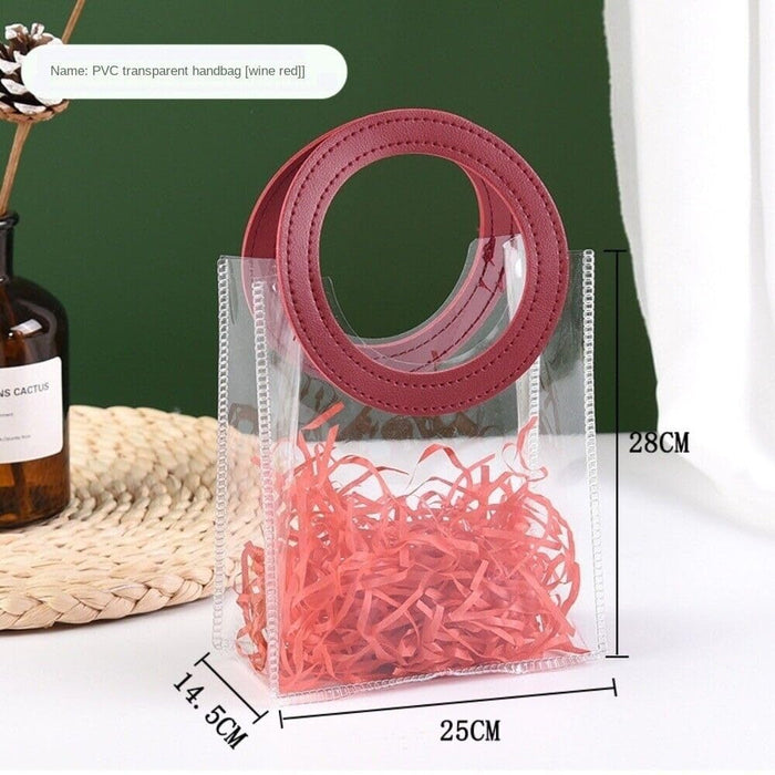 6 PCS Big Transparent Bags with Circle Handle Gift Paper Bag, Carry Bags, Gift Bag, Gift for Birthday, Valentine, Marriage, Festivals, Season's Greetings and Events (Maroon) (Big)(25x 14.5 x 28 cm)