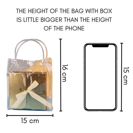 6 Pcs Transparent Bag With Folding Golden Box For Event, Return Gift in Party, Birthday,Gift Boxes with Ribbon, Perfect for Packing Chocolate, Dry Fruits For Gifting.