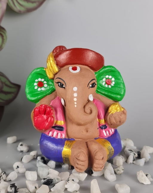 1 Pcs Eco Friendly Handcrafted Terracotta Clay -BHARAT KI MITTI  Ganpati Murti Ganeshji Idol