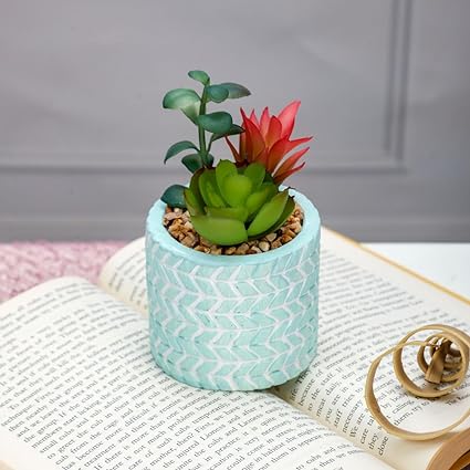 1 PC Mini Artificial Green Indoor Succulent Plant with Aesthetic Ceramic Pot Faux Flower Plant to Add Charm to Your Home