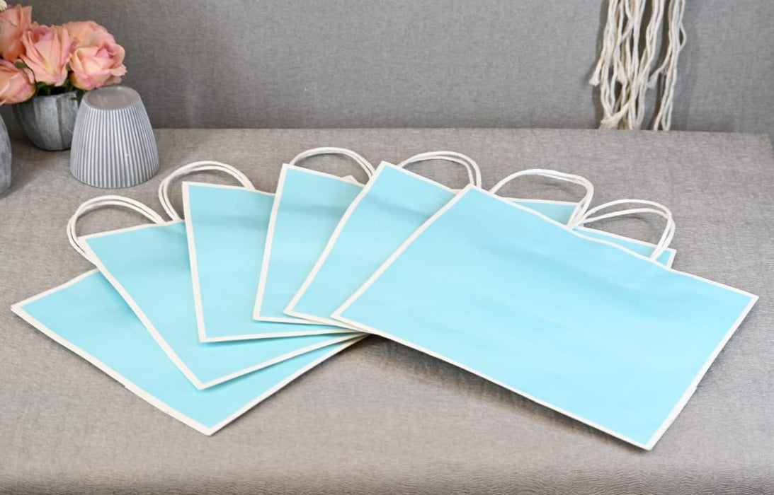 Large Size Aqua blue(10.5X12.5X4 inch) Paper Bags With Handle Gift Paper bag, Carry Bags, gift For Valentine Gifting, marriage Return Gifts, Birthday, Wedding, Party, Season's Greetings