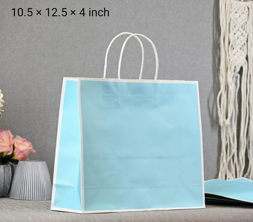 12 pcs Large Size Aqua blue(10.5X12.5X4 inch) Paper Bags With Handle Gift Paper bag, Carry Bags, gift For Valentine Gifting, marriage Return Gifts, Birthday, Wedding, Party, Season's Greetings