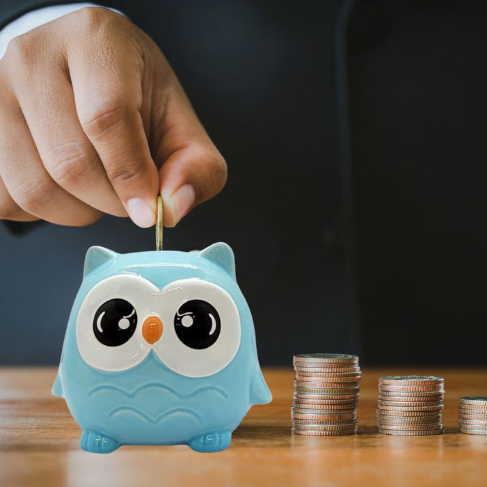 SATYAM KRAFT 1 Piece Ceramic Owl Design Gullak Piggy Bank for Rupees Savings - Coin Storage Tip Box Ideal for Kids and Adults - Money Kilona Pikibank ATM Coinbox Gulak (Pack of 1) (Blue)