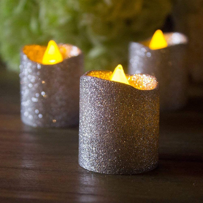 Stunning Glitter Acrylic Flameless & Smokeless LED Tea Light Candles, Perfect for Gifting,Home Decor,Celebrations, Valentine Decoration (4.7 cm)