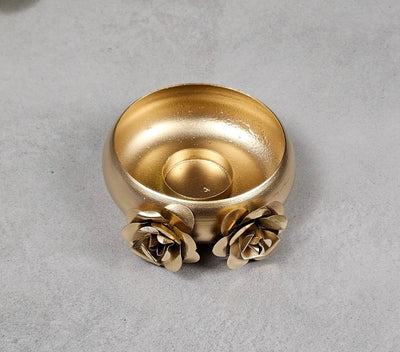 2 Pcs Decorative Round Gold Polish Decorative Urli Candle Holder Stand for Home Decor,Mandir Decor,Diwali Decor, Floating Flowers,Candles Diya holder, Office,Table Decor, Entrance Decoration Item (Pack of 2) (Golden)