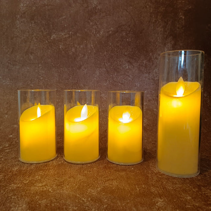 3 pcs Dancing Flameless Led Tea Light Piller Candle for Home Decoration, Gifting, House, Light for Balcony, Room, Birthday, Diwali, Festival Decorative(small,medium,large)