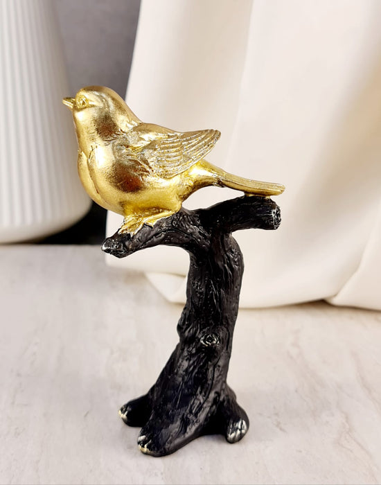 1 pc Golden Bird Sitting on Tree Statue, Home Decor Showpiece – Golden Bird Design Statue for Decorative Room Enhancement