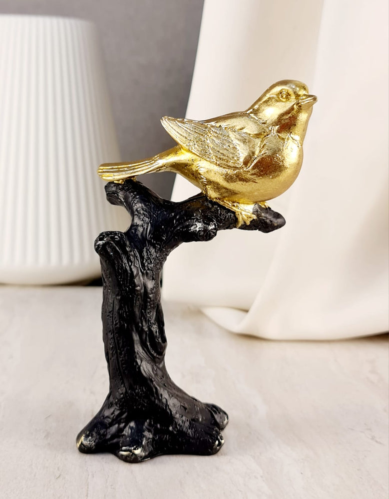 SATYAM KRAFT 1 pc Golden Bird Sitting on Tree Statue, Home Decor Showpiece – Golden Bird Design Statue for Decorative Room Enhancement