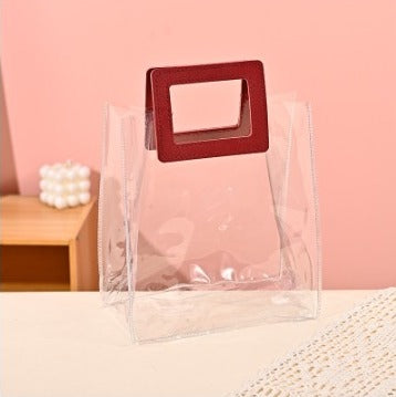 Square Handle Transparent Bag Goodie Bags With Handle Gift bag, hamper bag, Carry Bags, shopping gift bag for Gifting, Presents, Packing, Return Gifts, Birthday, Events(Small)
