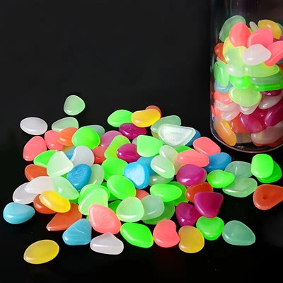 Radium Glossy Stone Pebbles for Garden,Home in Dark Glowing Stepping Glows The Night Rocks Set Decoration For Living Room, Aquarium, Fish House, Decoration (100 pc's) (Multicolour)