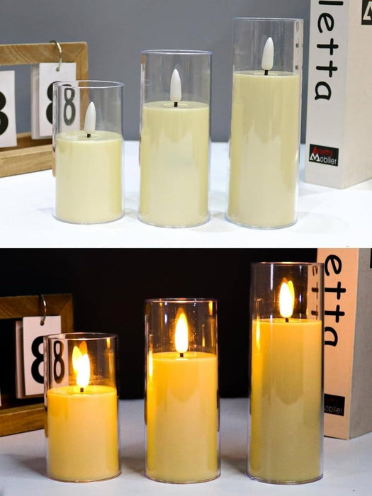 3 pcs Flameless Led Tea Light Piller Candle for Home Decoration (small, medium, large)