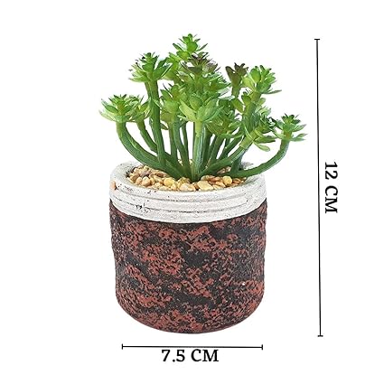 SATYAM KRAFT 1 PC Mini Artificial Green Succulent Plant with Aesthetic Ceramic Pot, Indoor Faux Flower Plant to Add Charm to Your Home, (Pack of 1)